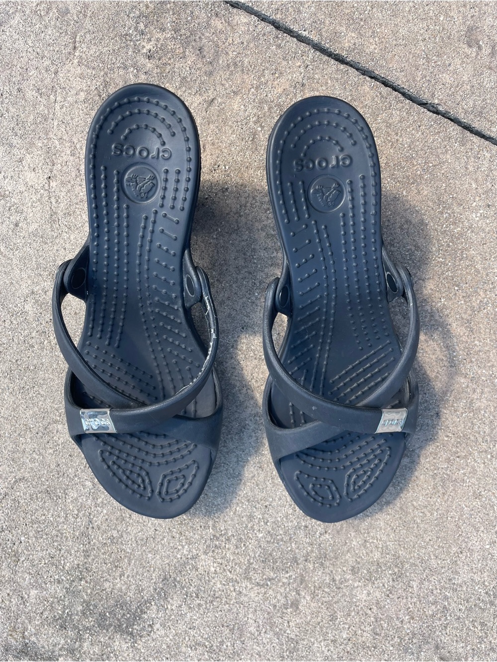 Crocs Cyprus IV Black Platform Heel Sandals Comfort Criss Cross Slip On Chunky - Picture 8 of 14
